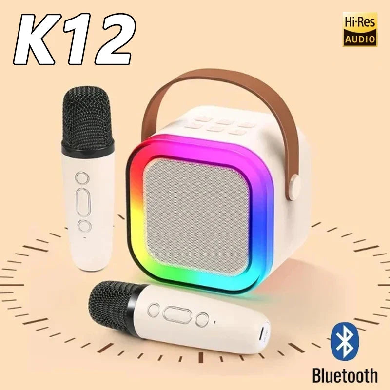 K12 Karaoke Machine 1/2 Wireless Microphones Portable 5.3 PA Bluetooth Speaker System RGB Lights Audio Home KTV