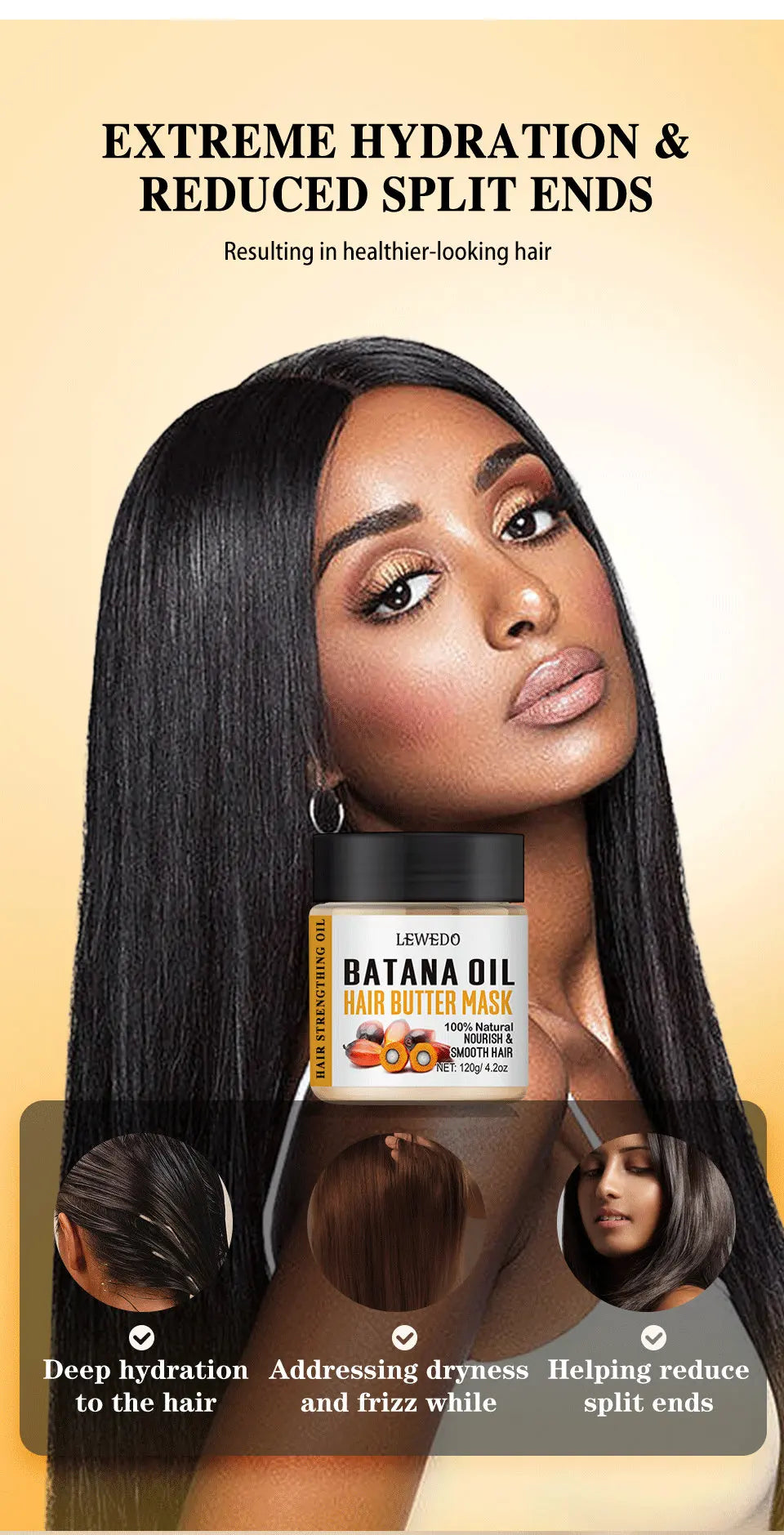 100% Pure Batana Hair Care Oil Growth Nourish Reduce Hair Loss Anti-Breakage Thickening