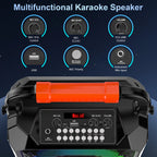 Karaoke Machine with 2 Wireless Microphones Portable Speaker LED Lights Kids Adults