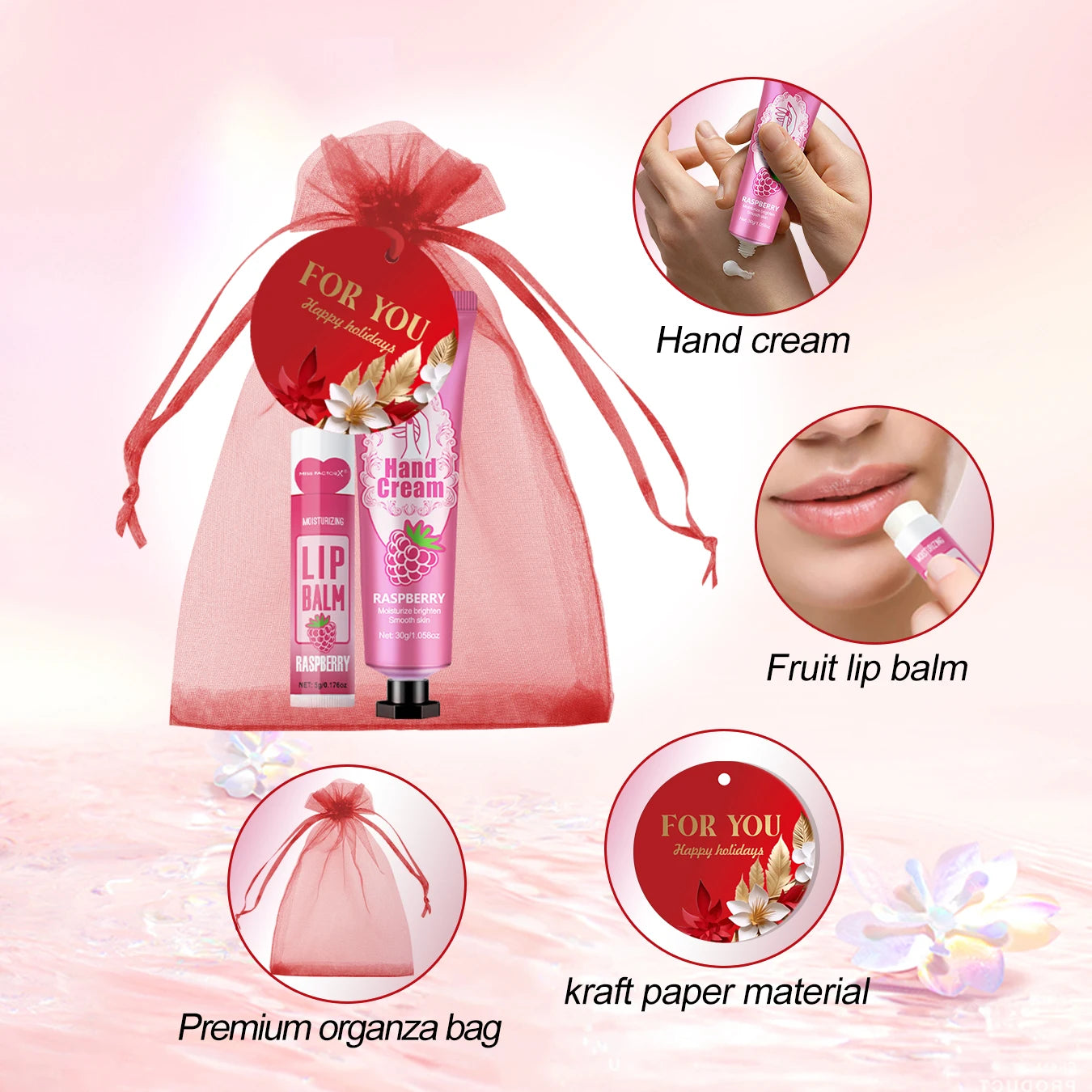 96pcs gift set hand cream and lip balm with thank you card and bag suitable for wedding ladies party