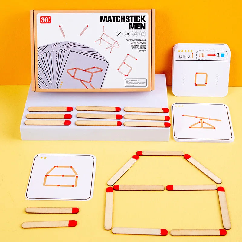 Montessori Matches Puzzles Game Wooden Toys Math Geometry Thinking Educational For Kids Logic