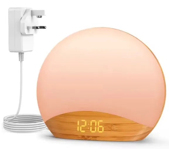 Wood Grain Sunrise Alarm Clock Sound Machine Nightlight Digital Dimmable for Bedroom 26 Sleep Sounds Baby Adults Kids