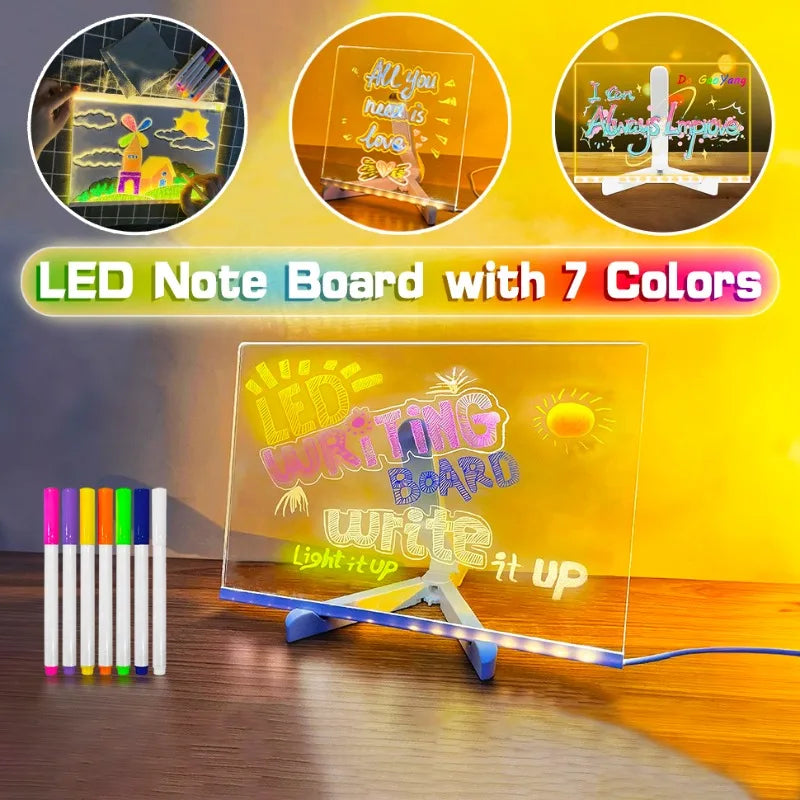 Luminous Acrylic Drawing Magic Led Transparent Board Note Board Kids Educational Gift With Stand 7 Color Markers