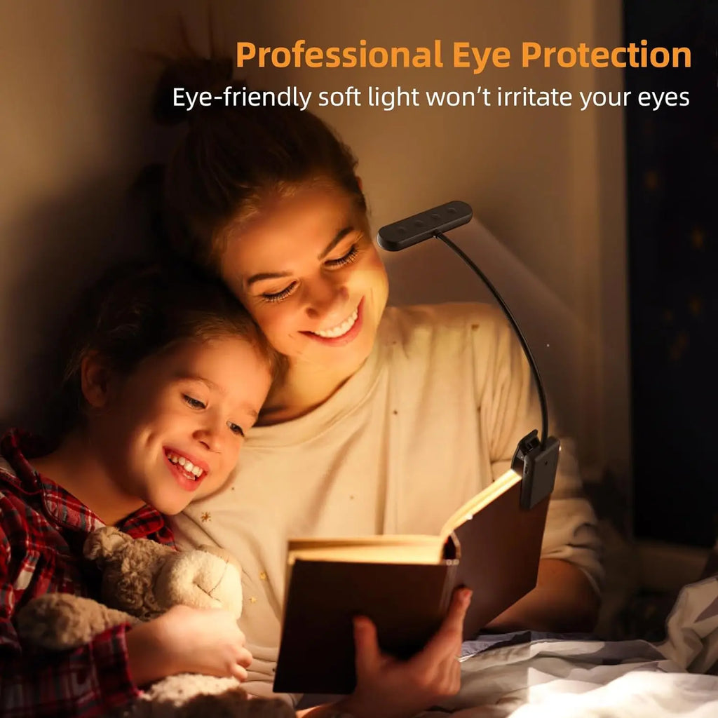 Book Light USB Rechargeable Reading Warm Cool White Daylight Portable Flexible Easy Clip Night Lamp