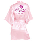Customized Name Date Wedding Bathrobe Faux Silk Bridal Robe Bridesmaid