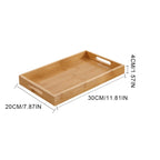 Wide Bamboo Organizer Tray with Handles for Cutlery Serving Spoons Cooking Utensils Teapot Teacup