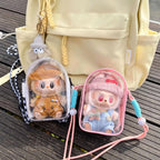 Labubu Protect Case Sitting Party 15cm Cotton Doll Shoulder Bag PVC Storage