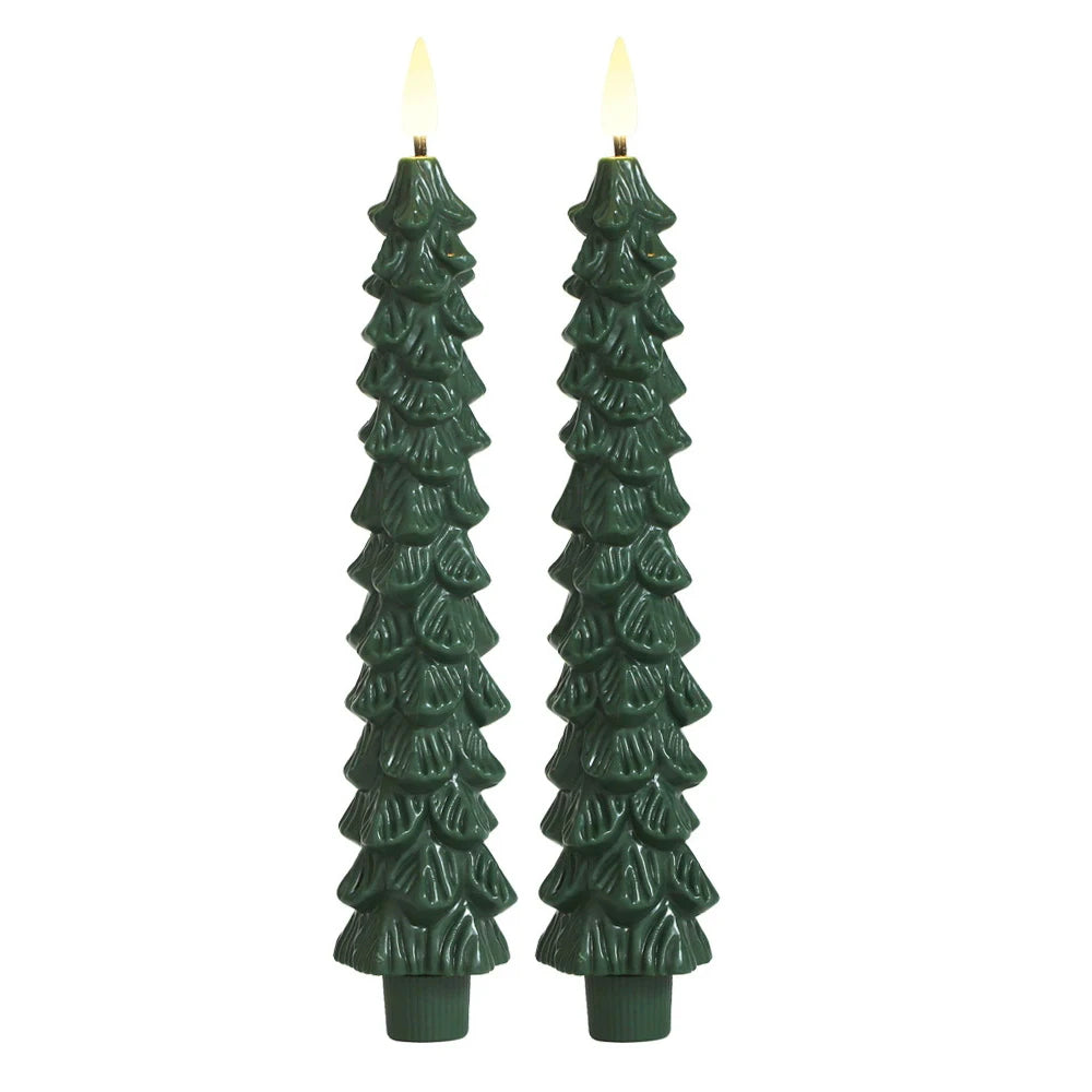 2pc/4pcs Christmas Tree LED Flameless Candles 3D Flame Green Candlesticks Christmas