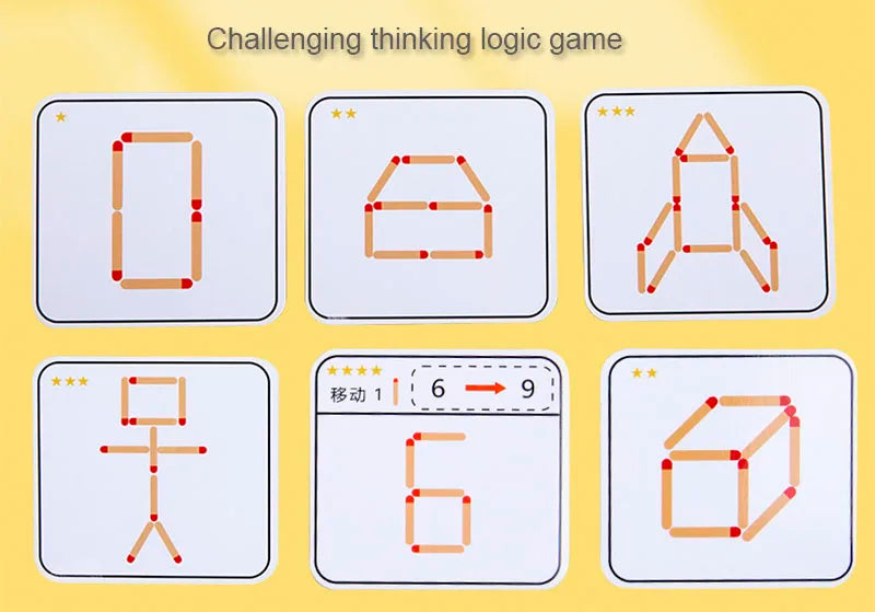 Montessori Matches Puzzles Game Wooden Toys Math Geometry Thinking Educational For Kids Logic