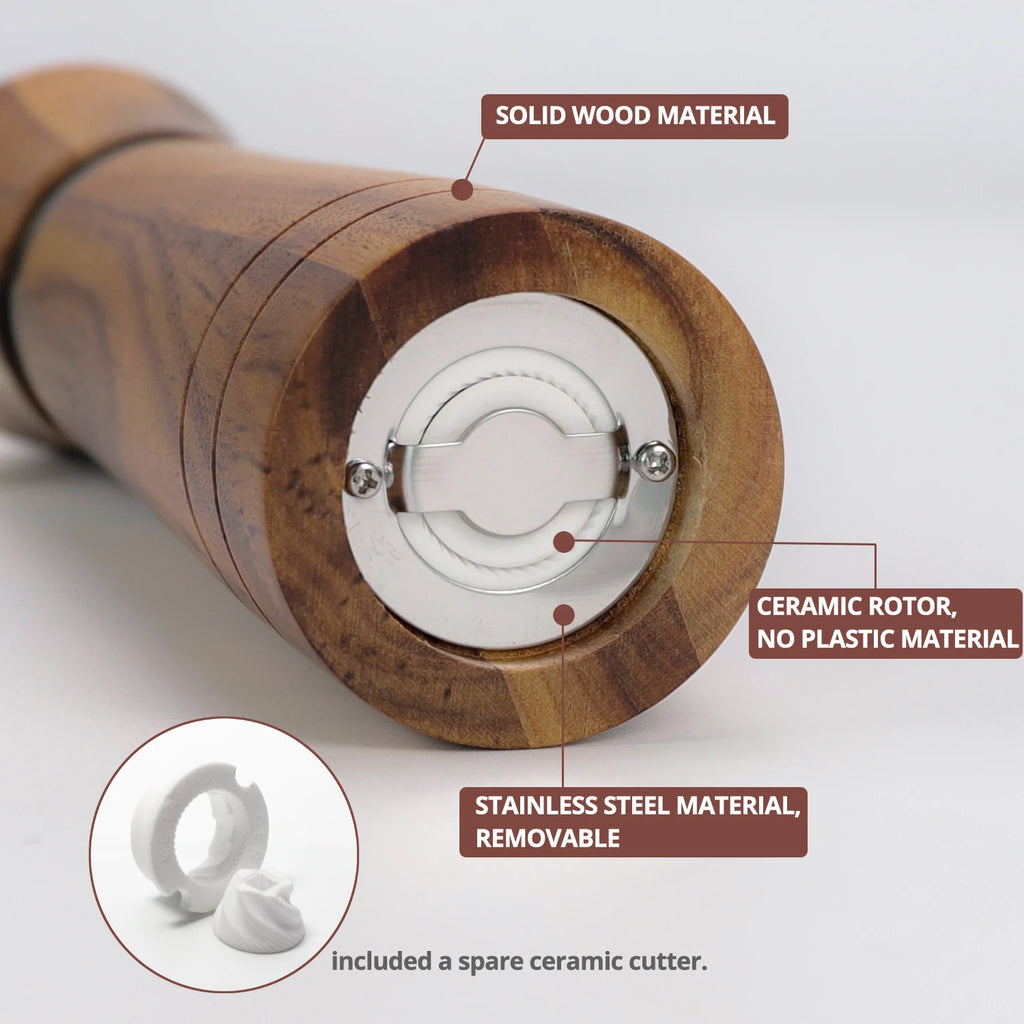 Wood Salt and Pepper Mills Set (with spare ceramic and brush)  Kitchen