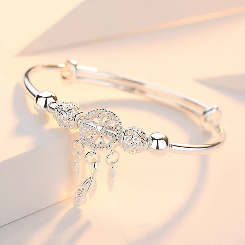 Trendy 925 Sterling Silver Bracelet Fashion Jewelry Adjustment Cuff