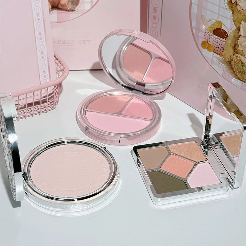 ART VALUE 7PC Makeup Set 3 Colors Lip Mud Pressed Powder Blush Eyeshadow Necklace