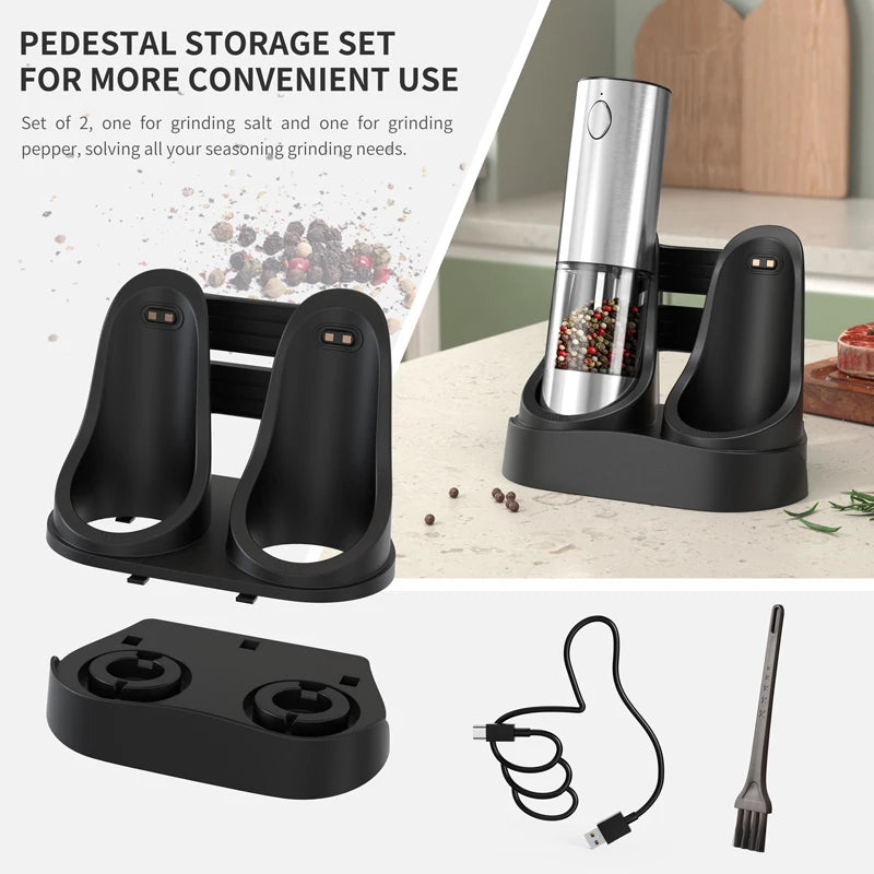 Salt And Pepper Grinder With Adjustable Coarseness Refillable Battery Powered Kitchen Set