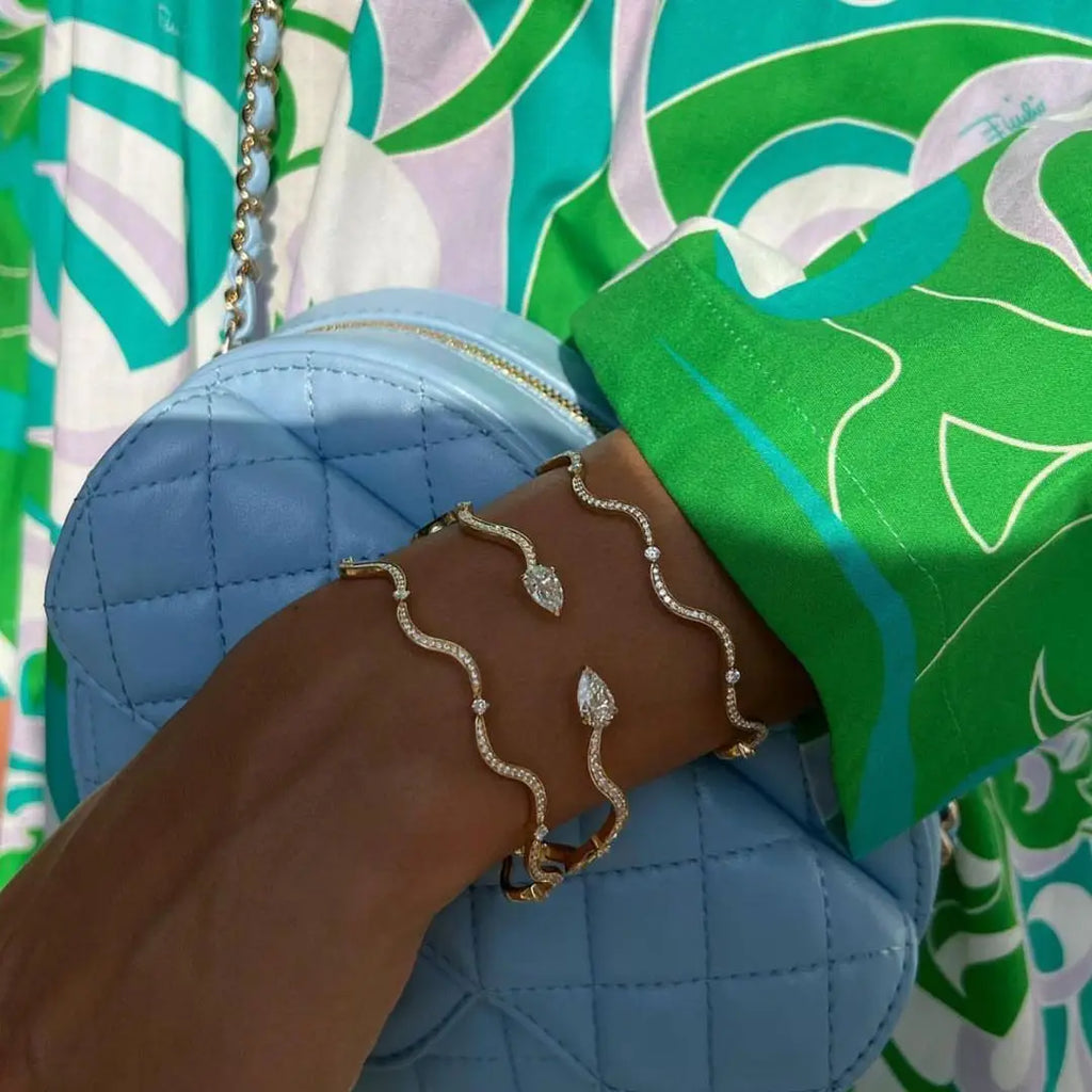 Personality Wave Shape Bangles 58mm Cubic Zirconia Brass Gold/Platinum Plated Bracelet