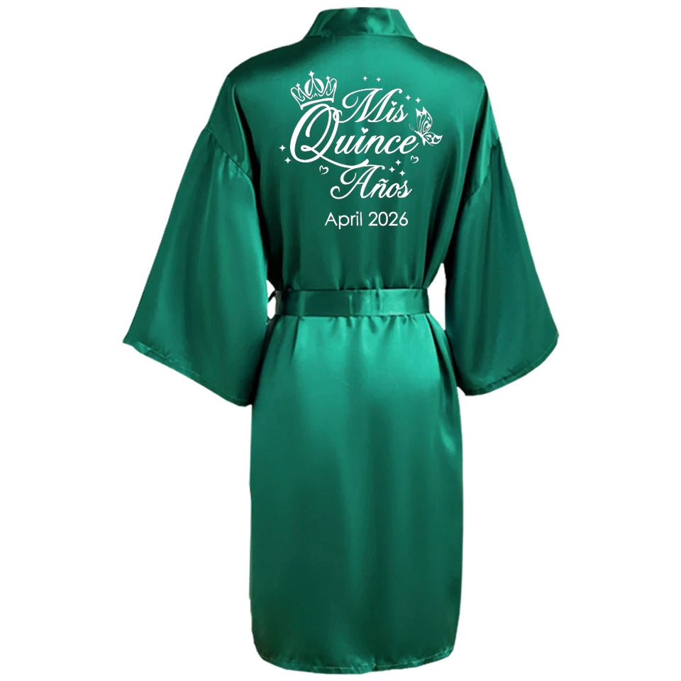 Customized Name Date Wedding Bathrobe Faux Silk Bridal Robe Bridesmaid