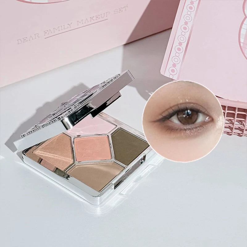 ART VALUE 7PC Makeup Set 3 Colors Lip Mud Pressed Powder Blush Eyeshadow Necklace