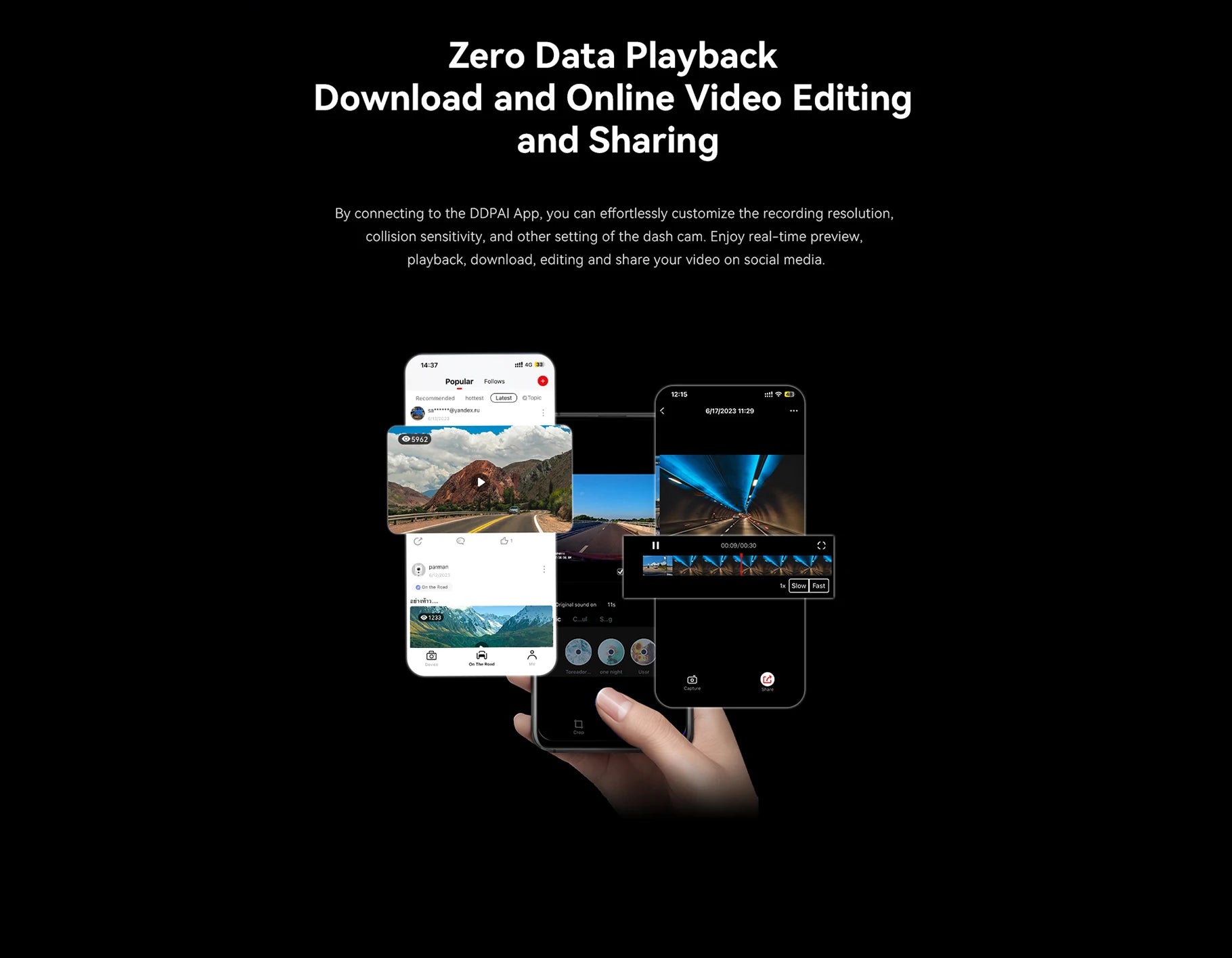 DDPAI Dash Cam N1 Dual Front & Rear Recording Night VIS 1296P Car DVR App Control