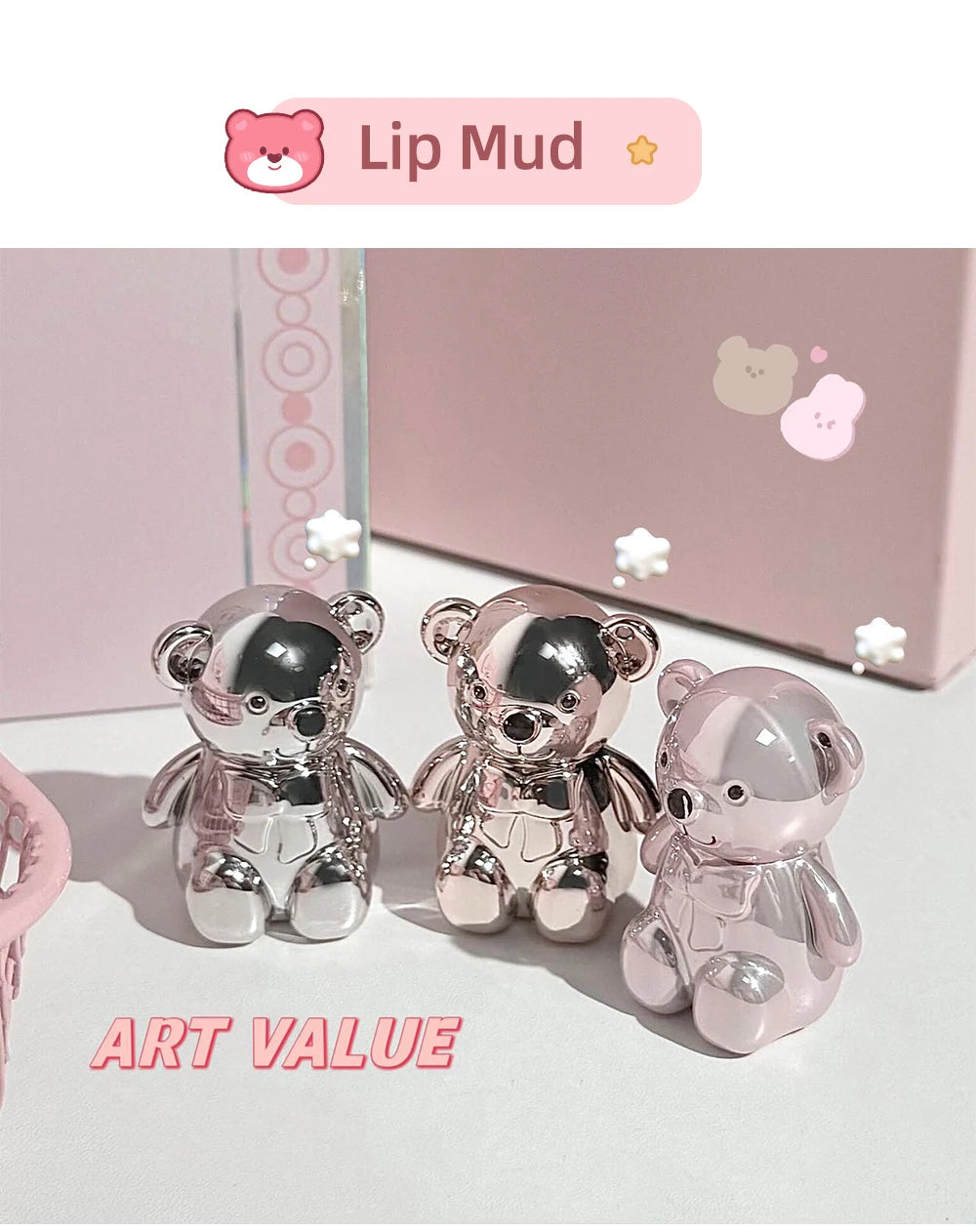 ART VALUE 7PC Makeup Set 3 Colors Lip Mud Pressed Powder Blush Eyeshadow Necklace