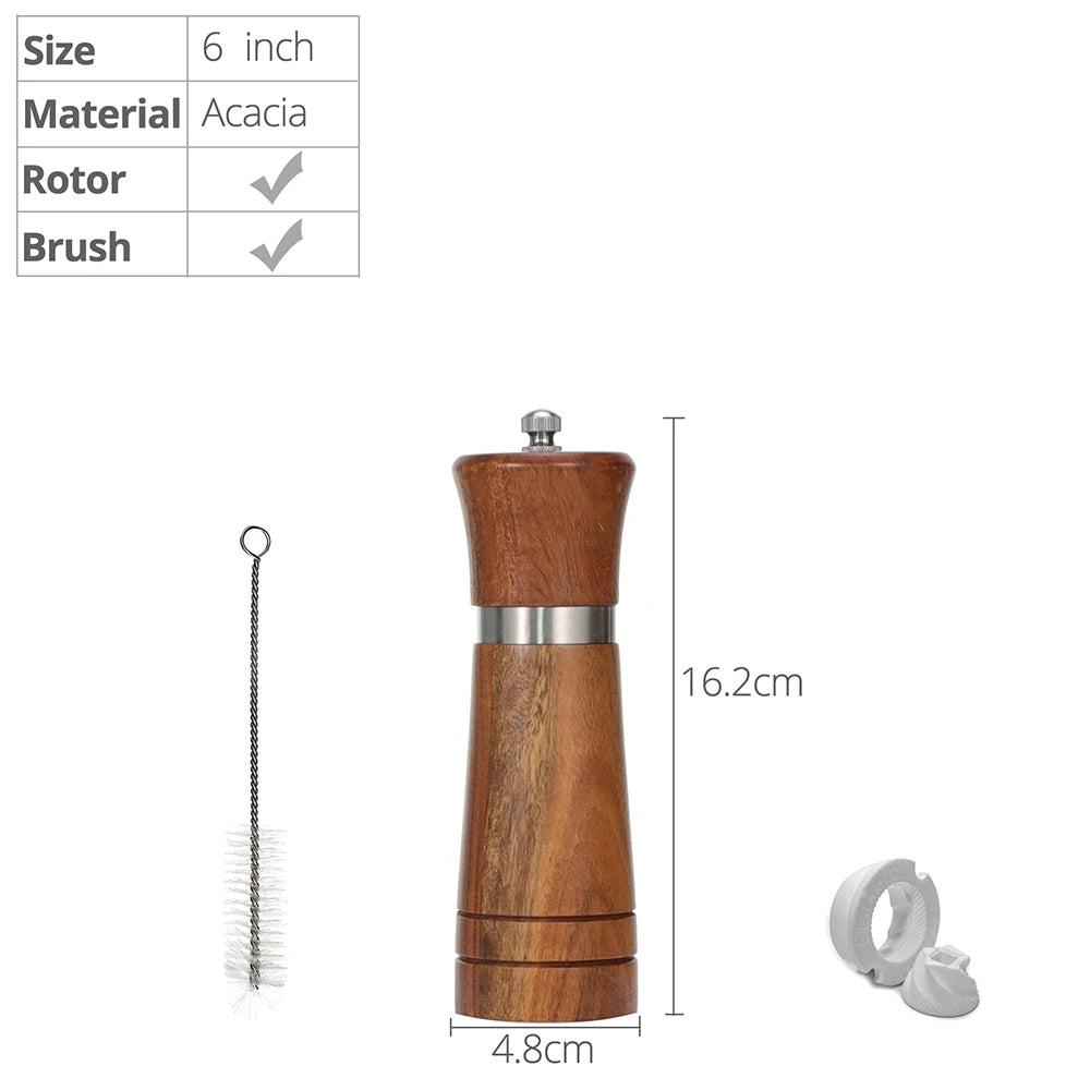 Wood Salt and Pepper Mills Set (with spare ceramic and brush)  Kitchen