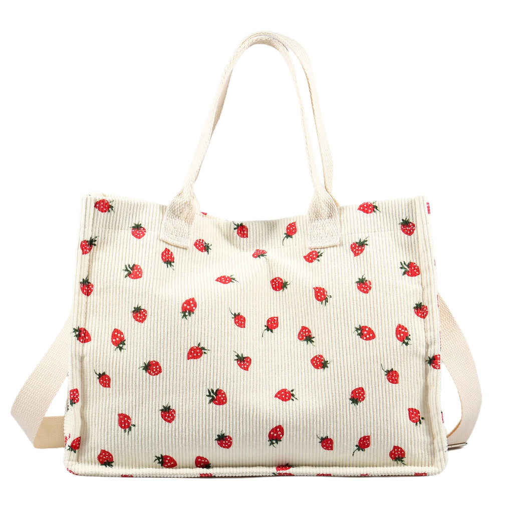 Tote Bag Cute Strawberry Patched Purse Women Fabric Large Capacity Purse Adjustable Shoulder