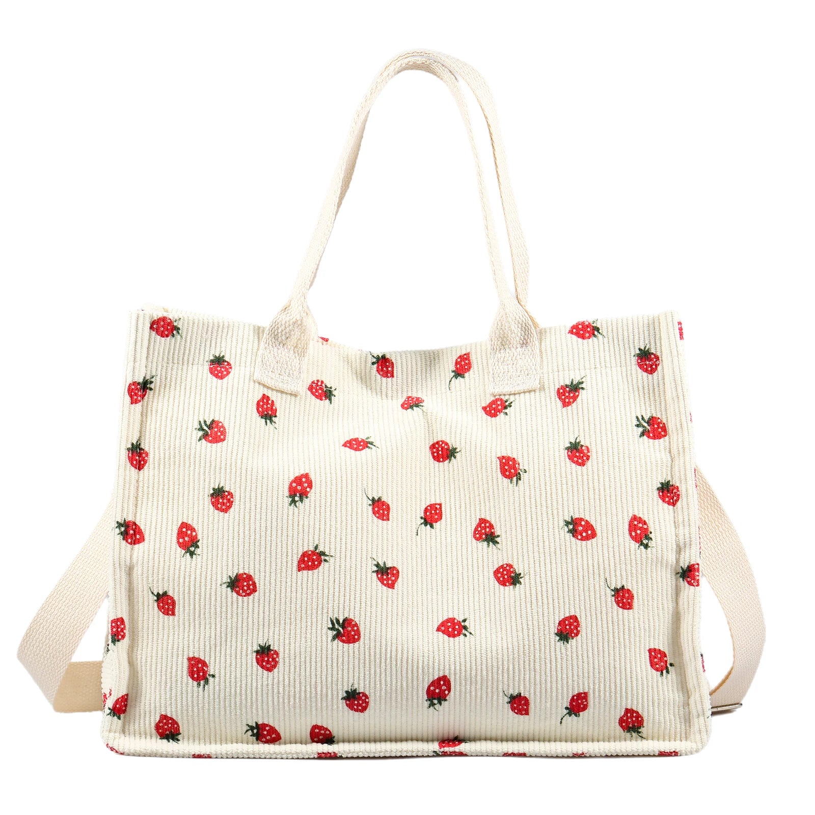 Tote Bag Cute Strawberry Patched Purse Women Fabric Large Capacity Purse Adjustable Shoulder