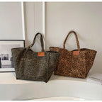 Oversized Leopard Print Shoulder Bag Women Canvas Large Capacity Shopping Tote