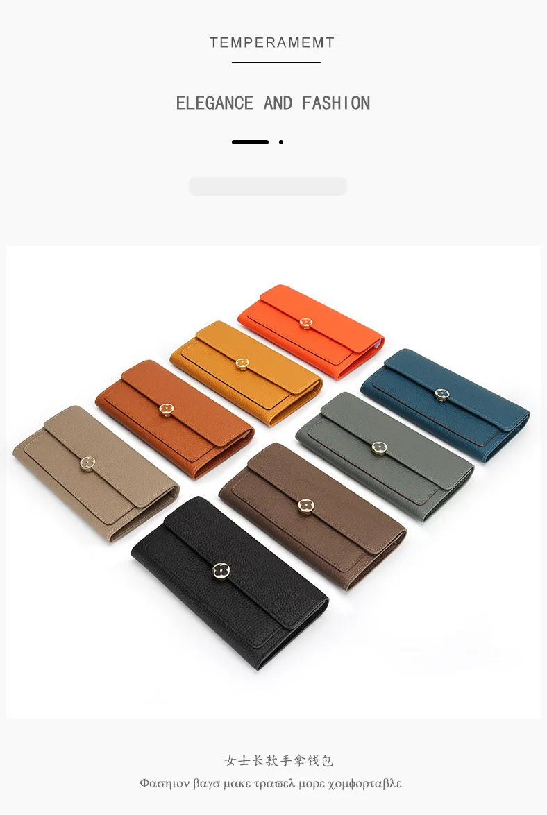 Women's Wallet Full Leather Long Wallet First Layer Cowhide Leather Clutch