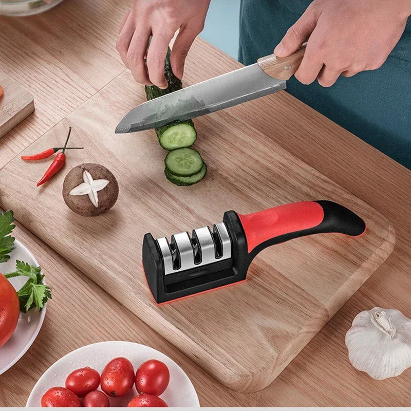 Knife Sharpener Handheld Multi-function 3 Stages Quick Sharpening Tool With Non-slip Base Kitchen Accessories