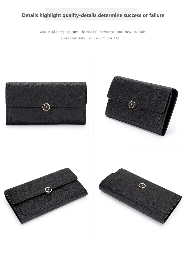 Women's Wallet Full Leather Long Wallet First Layer Cowhide Leather Clutch