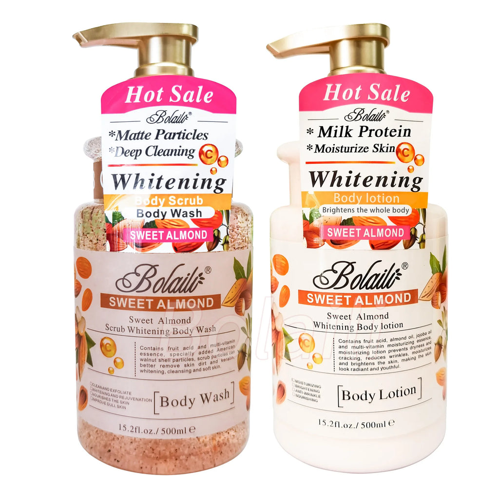 500ml Almond Whitening Body Lotion & Scrub Body Wash Exfoliating Moisturizing Whitening Skin Lightening Increase Skin Radiance
