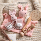 Baby Bath Set Cotton Blanket 7PCS Gift Box Wooden Crochet Rattle Brush Bracelet Towel For Baby Shower Gift