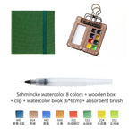 Portable Travel Watercolor Set Schmincke 8 Colors Mini Walnut Paint Box Sketchbook Supplies