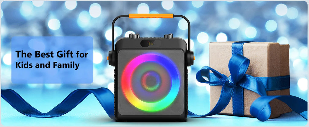 Karaoke Machine with 2 Wireless Microphones Portable Speaker LED Lights Kids Adults