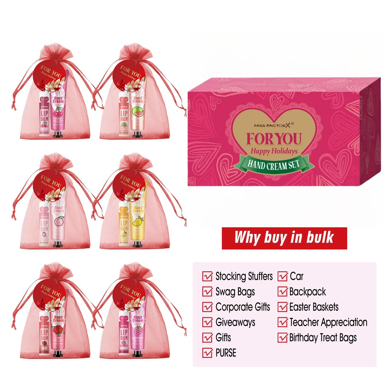96pcs gift set hand cream and lip balm with thank you card and bag suitable for wedding ladies party
