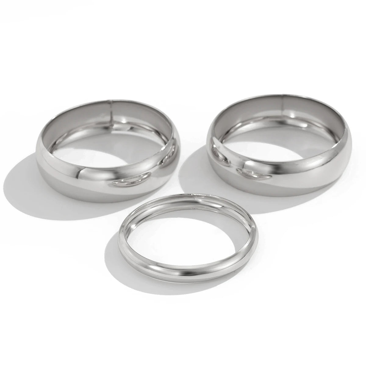 KunJoe 3Pcs Set Smooth Round Big Bangles Punk Heavy Metal 6.5cm Wide Bracelets