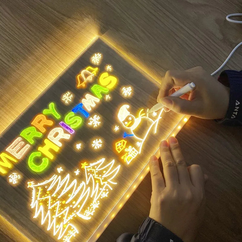 Luminous Acrylic Drawing Magic Led Transparent Board Note Board Kids Educational Gift With Stand 7 Color Markers