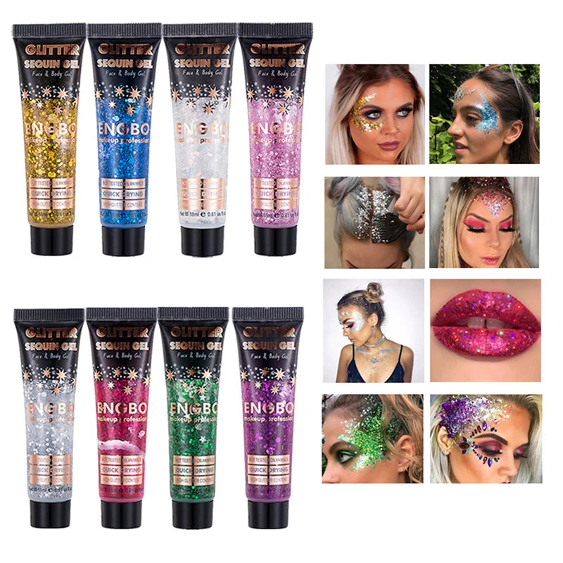 8 colors body glitter face gel hair self-adhesive cosmetic suitable for stage makeup