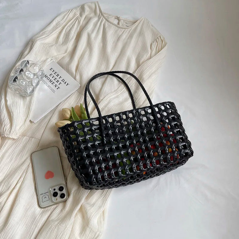LEFTSIDE Small Solid Color Weave Tote Bags Shoulder Bag Handbags