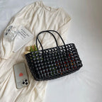 LEFTSIDE Small Solid Color Weave Tote Bags Shoulder Bag Handbags