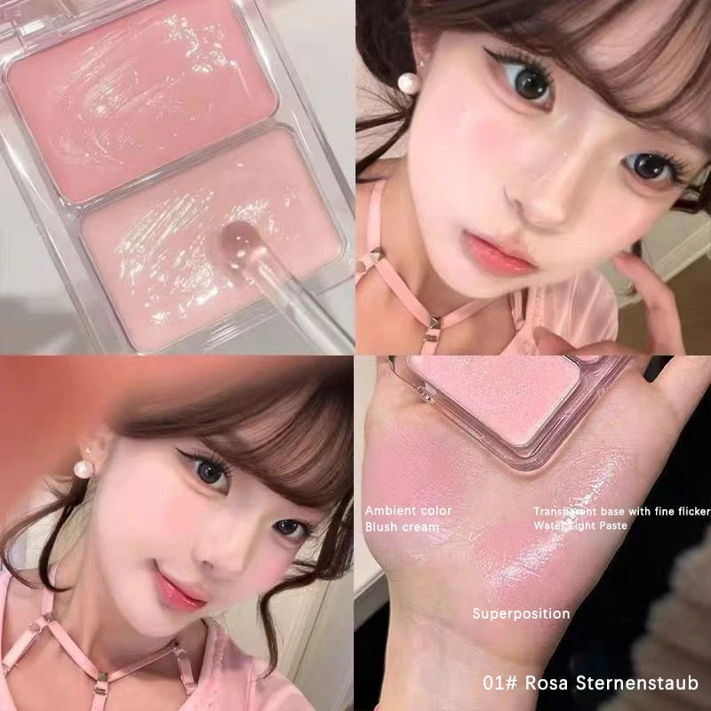 Two-Color Jelly Glow Blush pink apricot red rouge Korean cream texture brightening