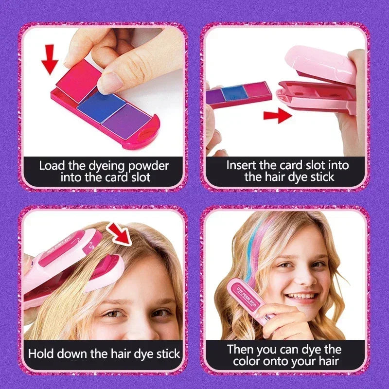 Color Hair Stick Set Washable Chalk Toy Temporary Bright Hair Dyeing Comb Children