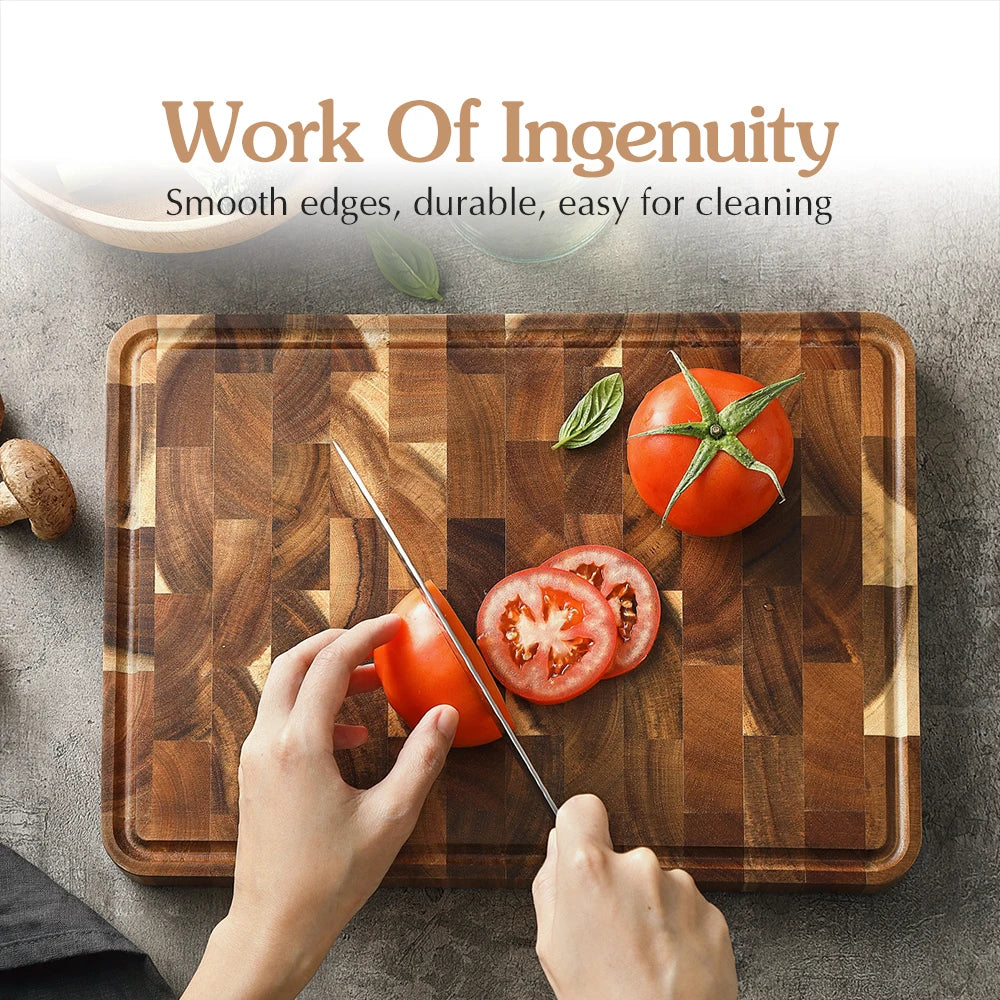 XINZUO Acacia Wood Cutting Board Cut Bread Fruit Meat Wooden Chopping Blocks Non-Slip Kitchen Tools