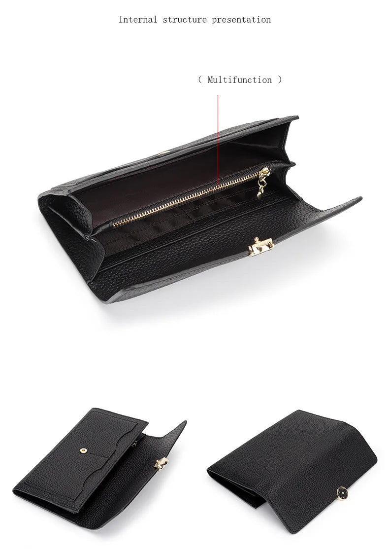 Women's Wallet Full Leather Long Wallet First Layer Cowhide Leather Clutch