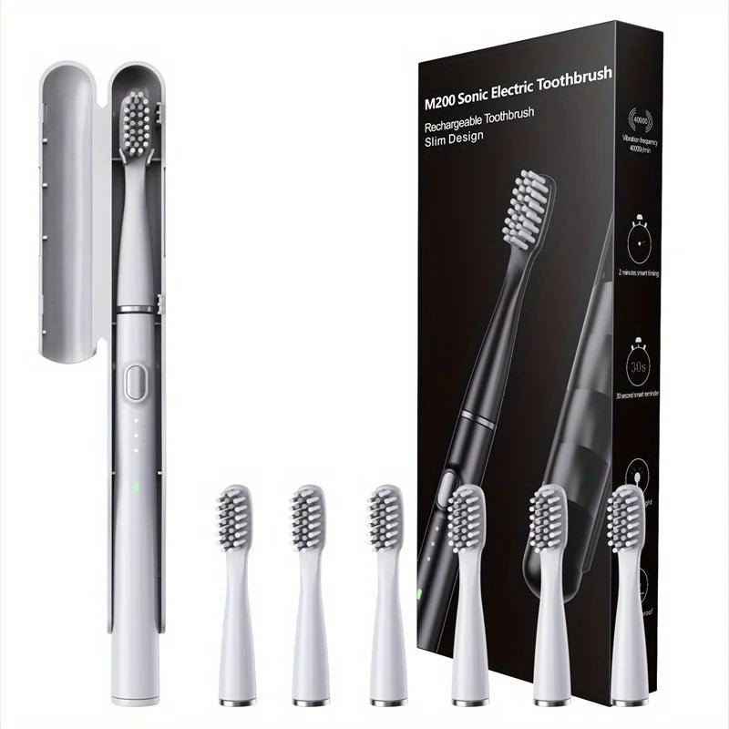 Electric Toothbrush Portable USB Rechargeable 6 Replaceable Heads Suitable for Travel