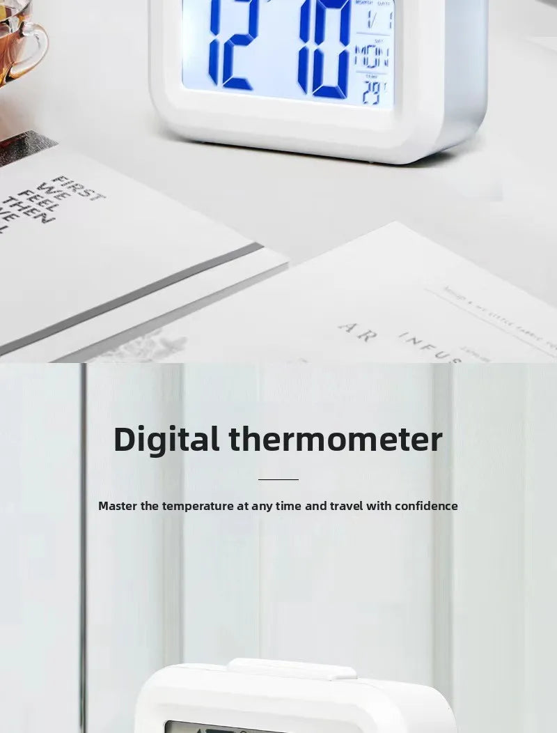 Alarm Clock Digital LED Electronic Backlight Snooze Calendar Home Office Desktop Screen Display Watch