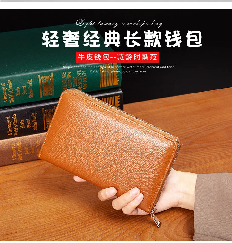 RFID Anti-Theft Cowhide Leather Wallet Brush Head Layer Large Capacity