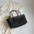 LEFTSIDE Small Solid Color Weave Tote Bags Shoulder Bag Handbags