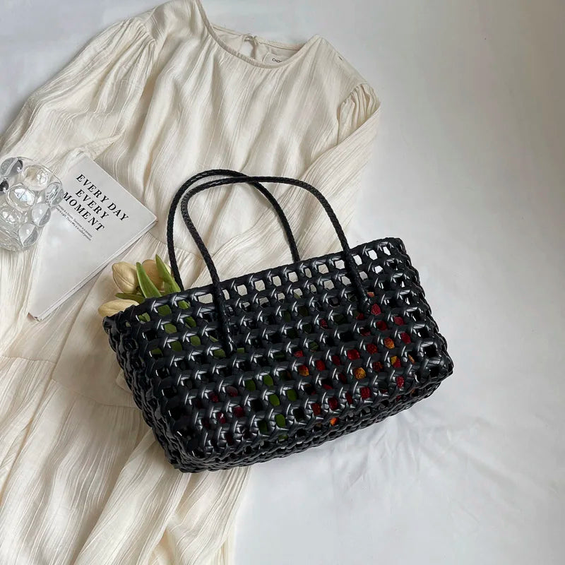 LEFTSIDE Small Solid Color Weave Tote Bags Shoulder Bag Handbags