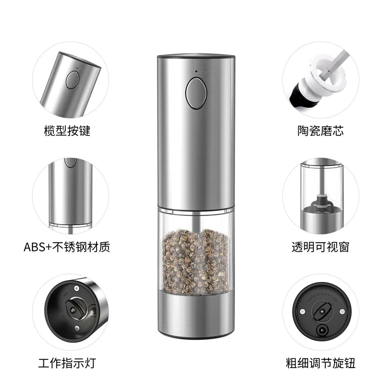 Salt And Pepper Grinder With Adjustable Coarseness Refillable Battery Powered Kitchen Set
