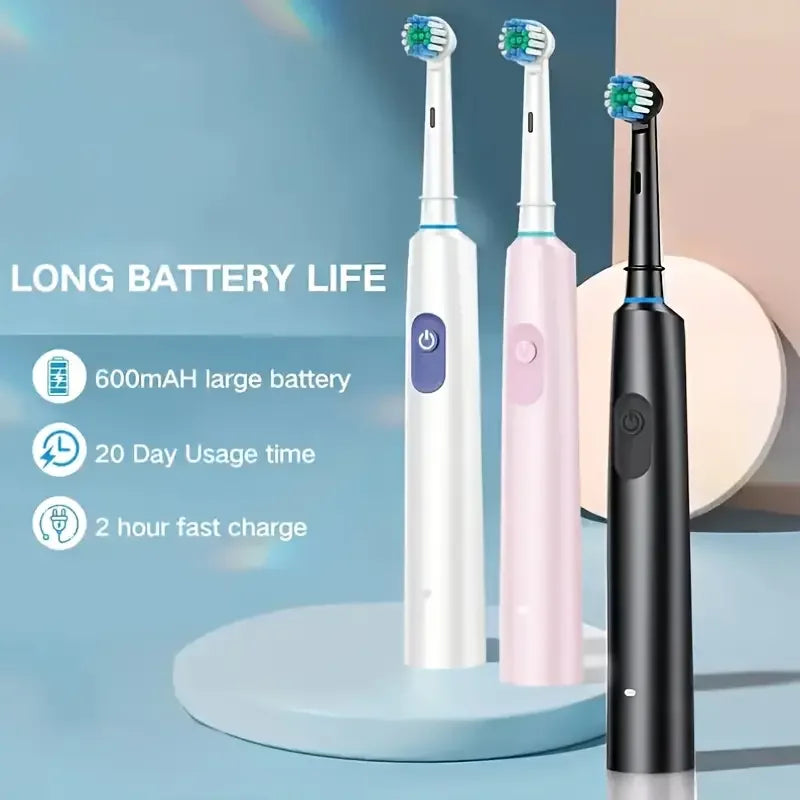Round Rotating Electric Toothbrush Adults 5 Cleaning Modes USB Rechargeable 4/8 Replacement Heads